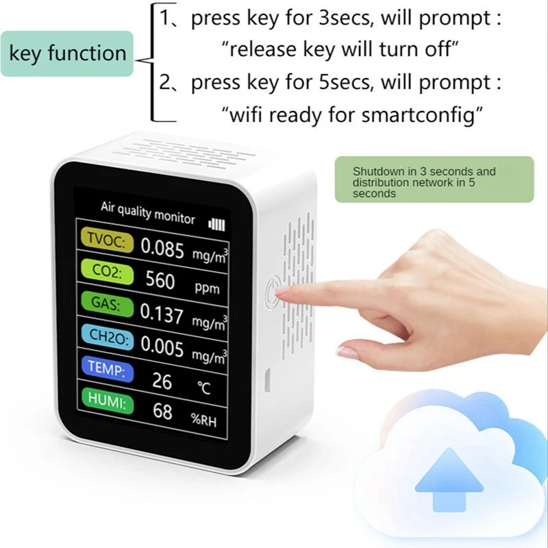 Tuya Smart Wifi CO2 Detector Sensor Air Quality Monitor TVOC CO2 Gas CH2O Temperature Humidity Meter Detector