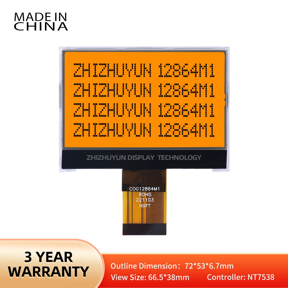 

Stable Supply Of Goods Amber Black Letters COG12864M1 ST7567A Driver IC 12864 LCD Screen White Backlight 72*53MM