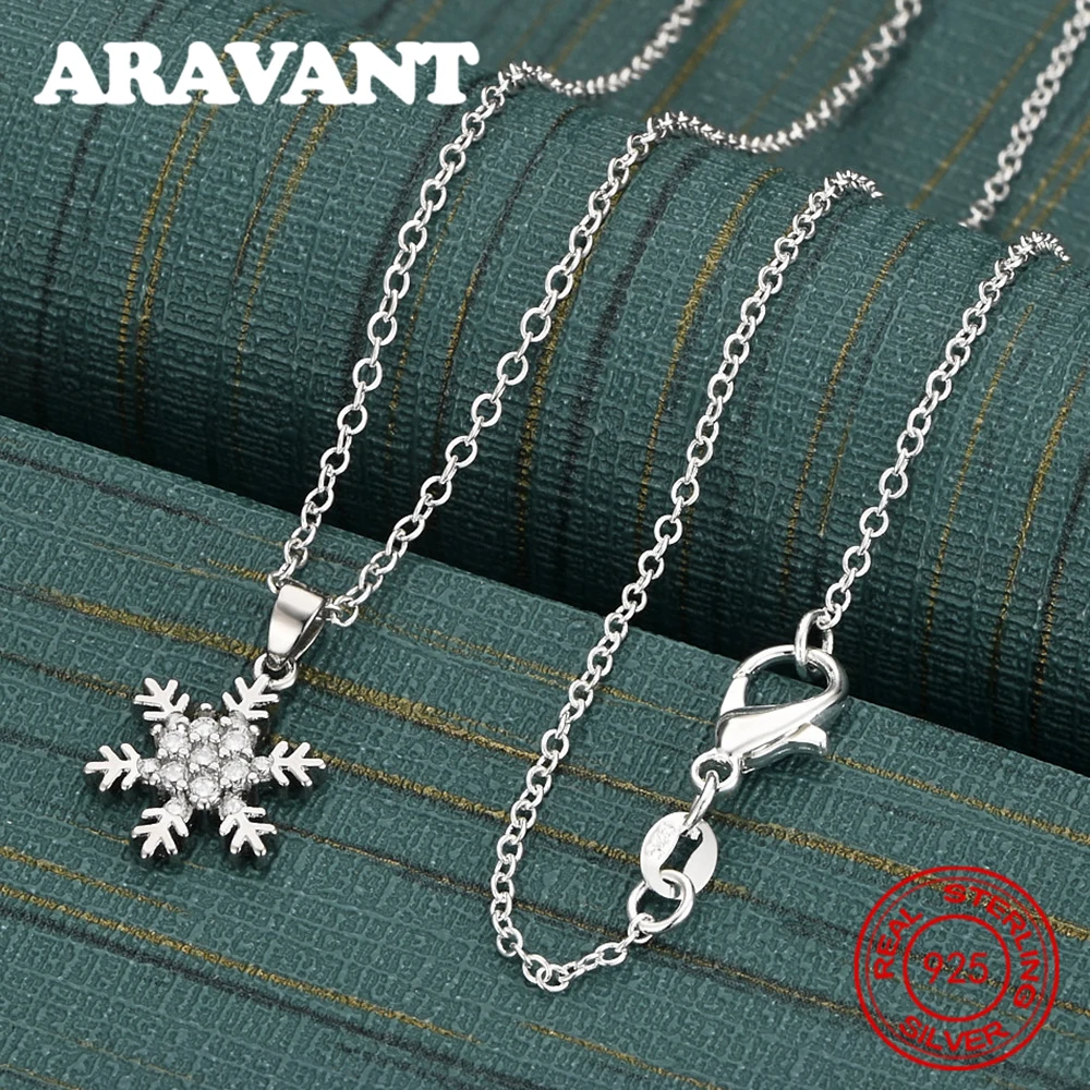 

925 Sterling Silver Snowflake Zircon Pendant Necklace - Everyday Accessory For Women, Simple And Elegant Jewelry
