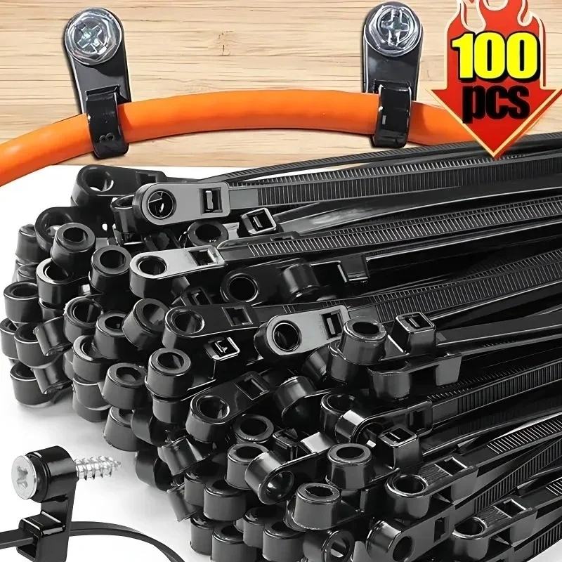 New Screw Hole Nylon Cable Ties Multipurpose Heavy Duty Adjustable Self-locking Cord Ties Organizer Straps DIY Fastening Loop