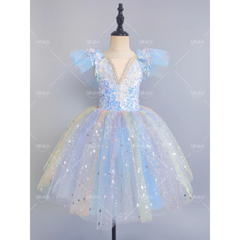 

New Children's Ballet Skirt, Long Gauze Skirt, Sequined Girl's Modern Dance Fluffy Skirt, Choir Competition Performance Costume