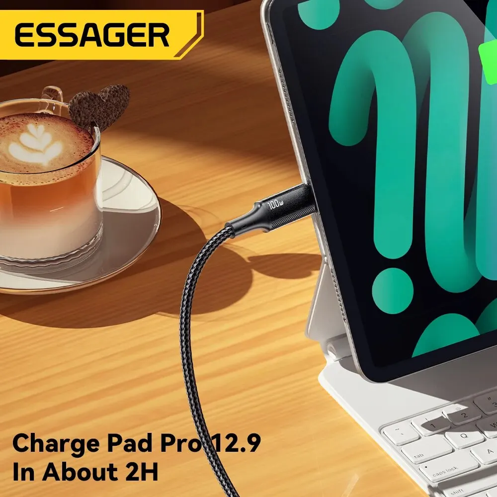 Essager 100W USB C to USB Type C Cable PD Quick Charge Fast Charging For Xiaomi Mi11 Samsung Macbook iPad USB-C Charger Cord