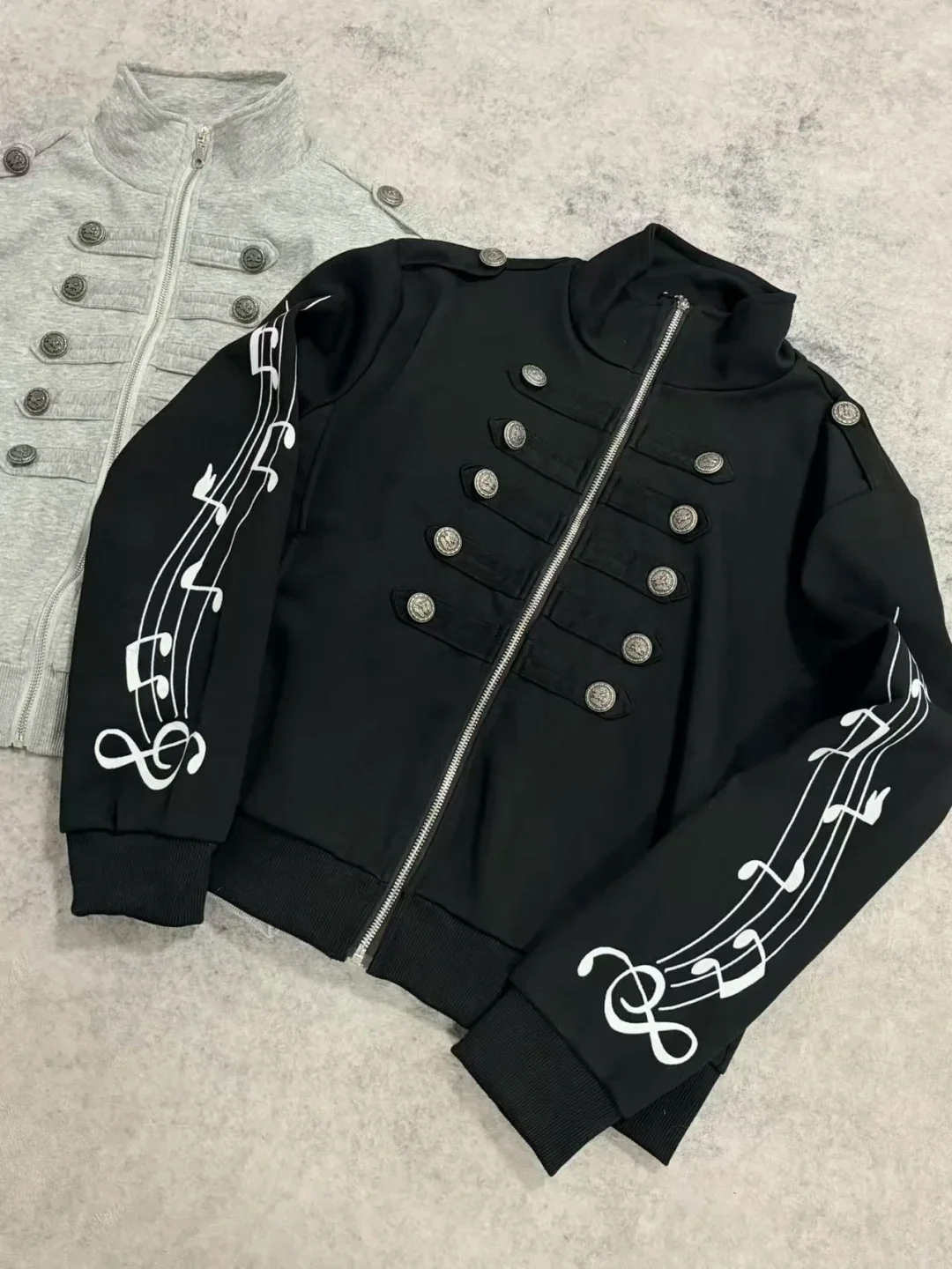 American vintage Niche Imitation Court Style knight Note Print Stand Up Hoodie Jacket Grunge Hip hop Y2k Zip Up Hoody Sweatshirt