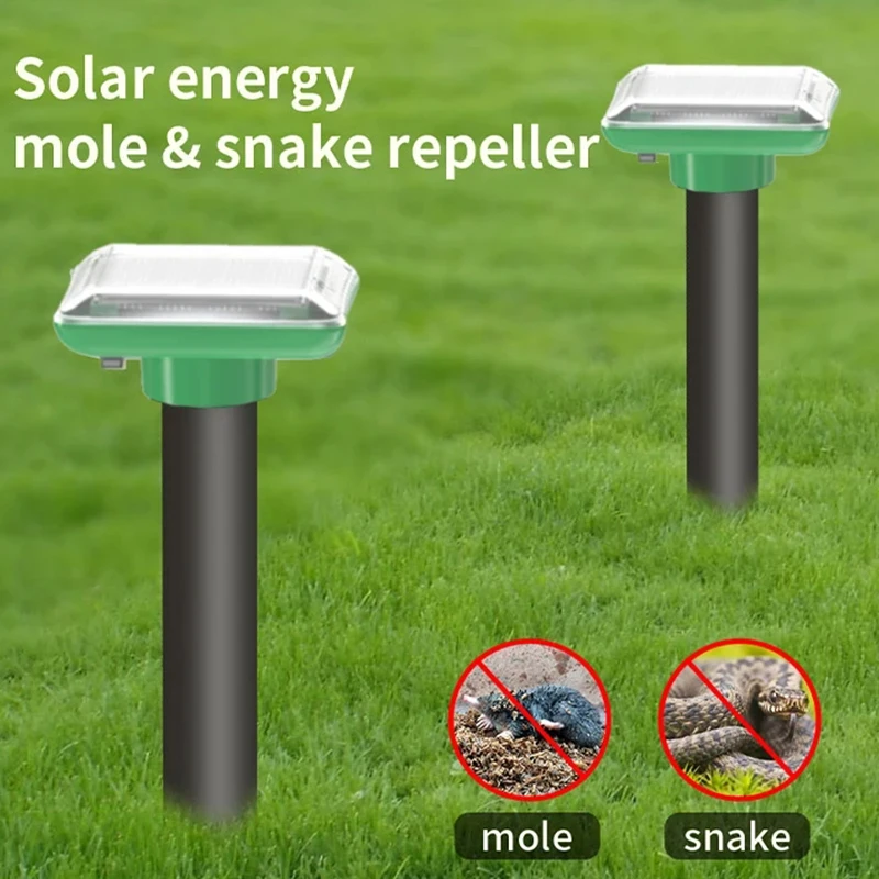 Schlangen- und Maulwurfvertreiber mit Solarenergie, IP56 wasserdichter Tierabschreckung mit Ein-Knopf-Schalter und variabler Frequenzsuche
