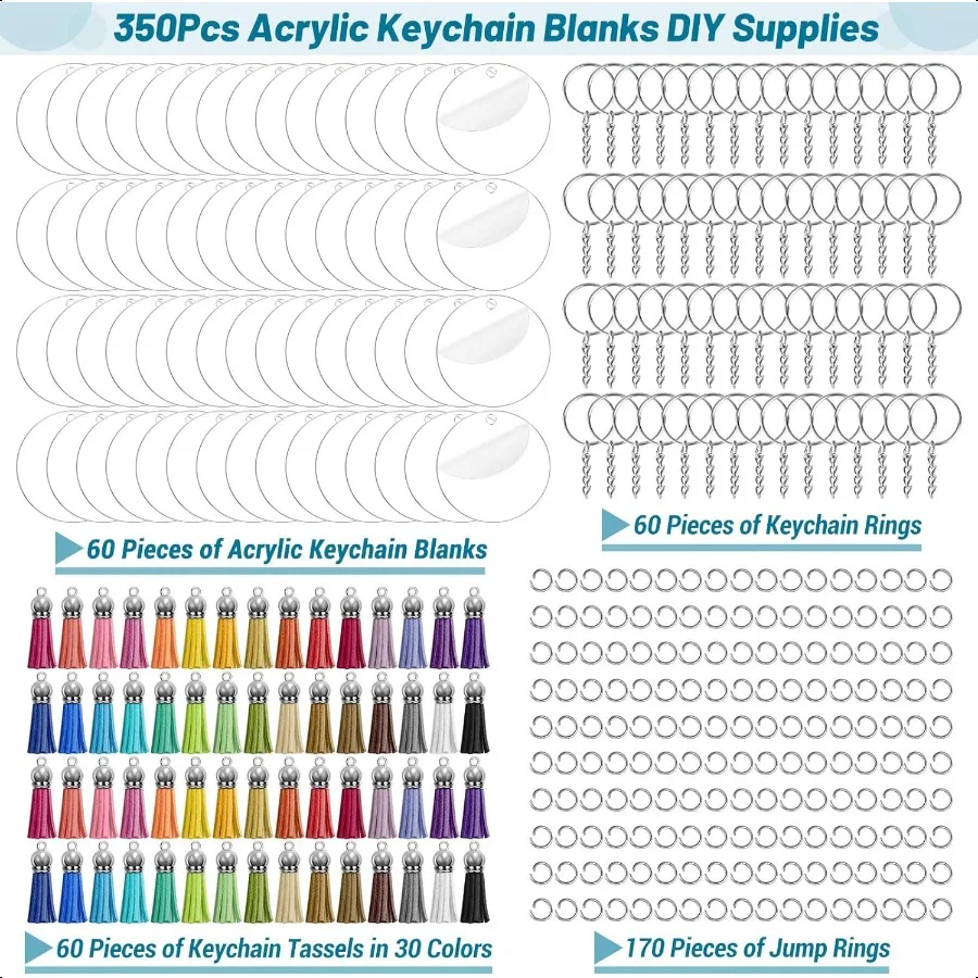 350 قطعة سلسلة مفاتيح مصنوعة من الأكريليك الفراغات سلسلة مفاتيح مصنوعة من الأكريليك الفراغات للفينيل مع 60 قطعة الفراغات الاكريليك 60 قطعة المفاتيح شرابات 170 P