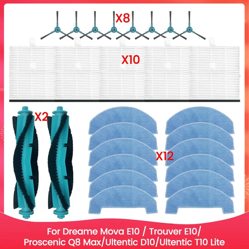 

32PCS Brush Filter And Mop Cloth Kit For Dreame Mova E10 Trouver E10 Q8max D10 T10 Vacuum Cleaner Replacement Parts