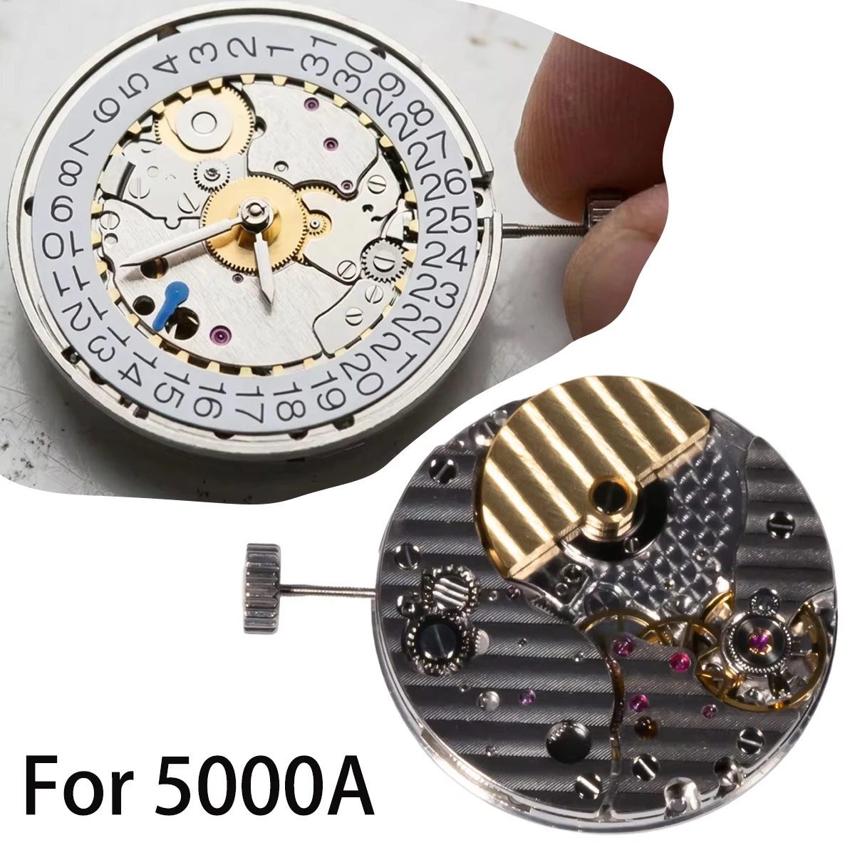 Thin Profile Self-Winding Watch Movement 5000A, Micro Rotor 3-Pin Date Mechanism, Replacement Core for Custom Wristwatch Build