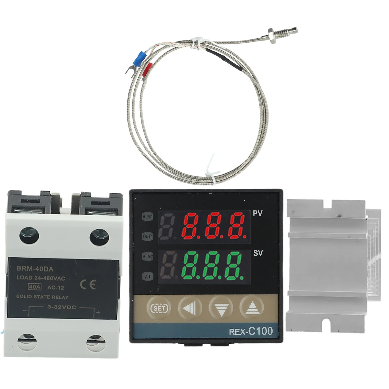 REXC100 AN Temperature Controller Set SSR 40DA K Thermocouple Probe Proportional Bands Integral Time Derivative Time