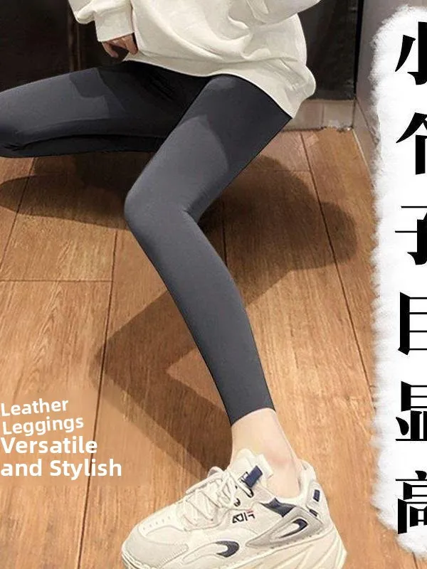 

Women's ark Skin Fce Lined Yoga Pants 9-Length Autumn Winter New Sle Outerwear Bot Faionable plus Size