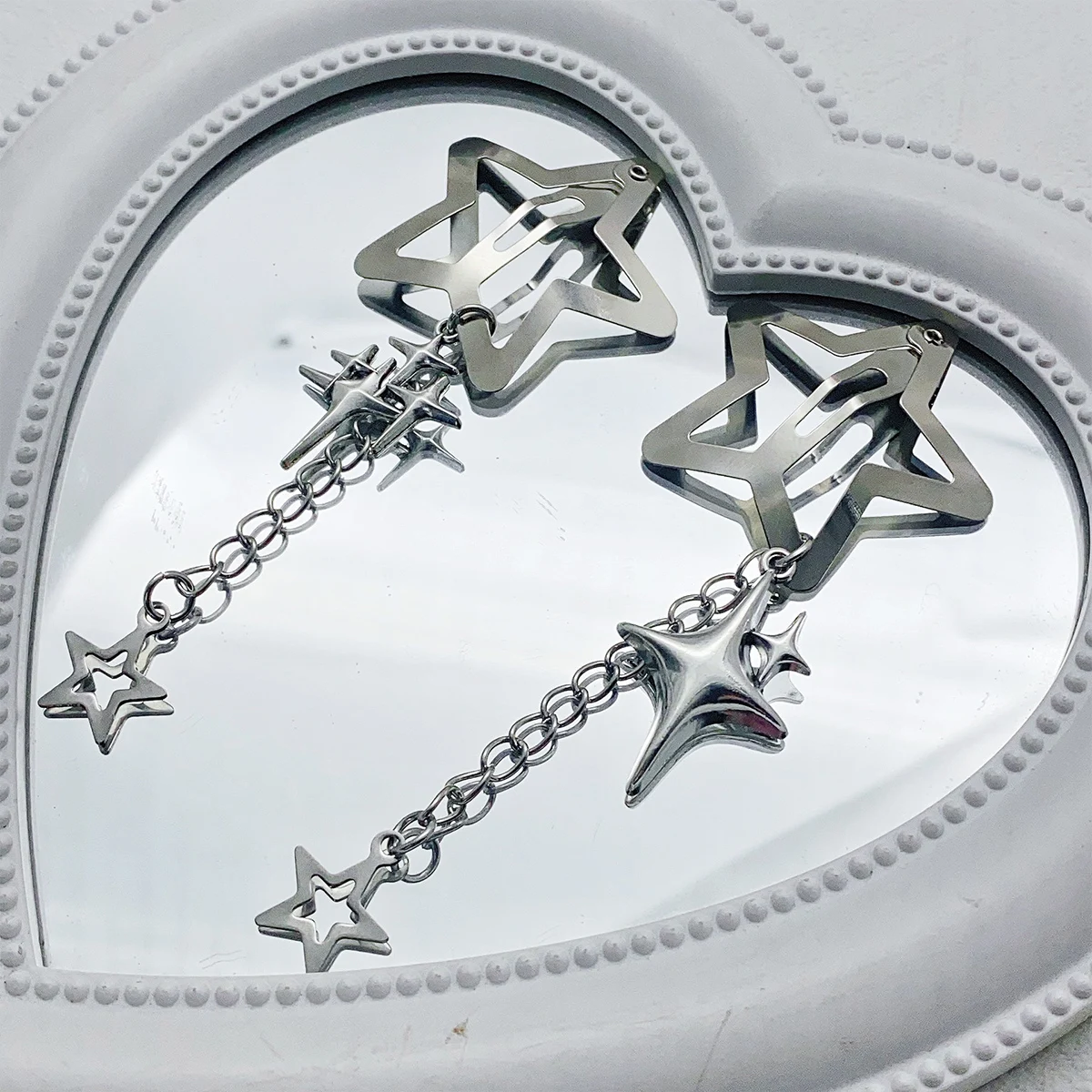 Stern-Haarspangen, niedliche Y2K-Damen-Accessoires, langlebiges Metall, glitzernde Snap-Clips, Haarspangen, Stern-Pony-Clips, seitliche Clips – Detail 3