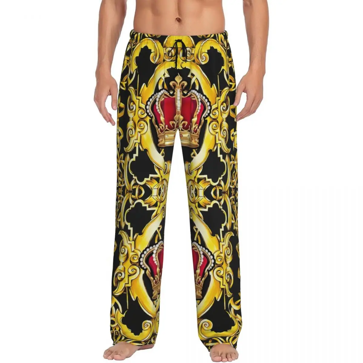 Custom Printed Men's Pajama Pants Crown Sleepwear Sleep Lounge Bottoms with Pockets