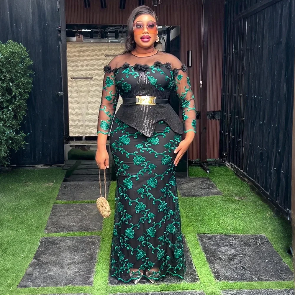 

Африканские вечерние длинные платья для женщин 2025 размера плюс, роскошный халат с вышивкой и пайетками, элегантное мусульманское свадебное вечернее платье в Турции