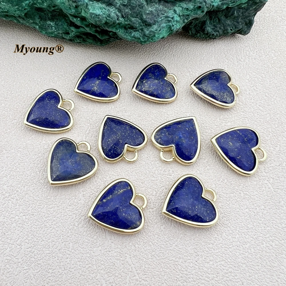 Imagem -02 - Coração Facetado Pedra Natural Pingente Lapis Lazuli Amor Charme Atacado Requintado My231068 10 Pcs Forma do