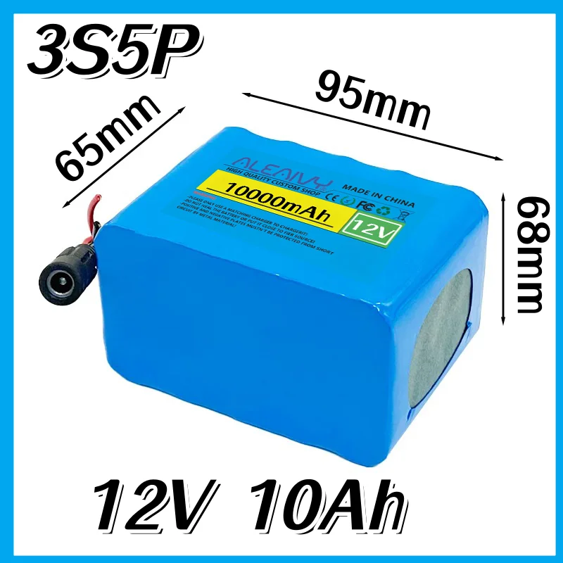 

12V 10000mAh 18650 New Li-ion Battery Pack 3S5P Built-in BMS Rechargeable for Low-power Electronic Devices.