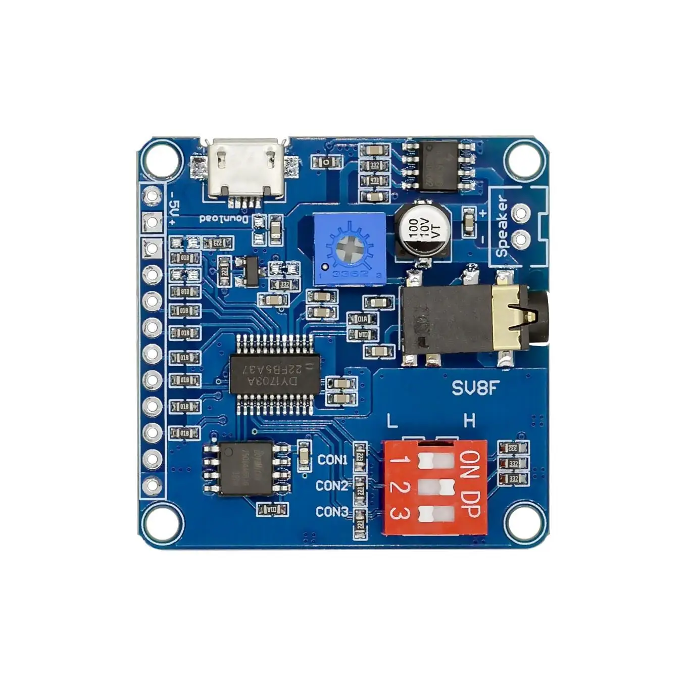 Voice Sound Playback Module Arduino MP3 Player Module UART I/O Trigger Class D Amplifier Board 5W 8M Storage DY-SV8F SD/TF Card