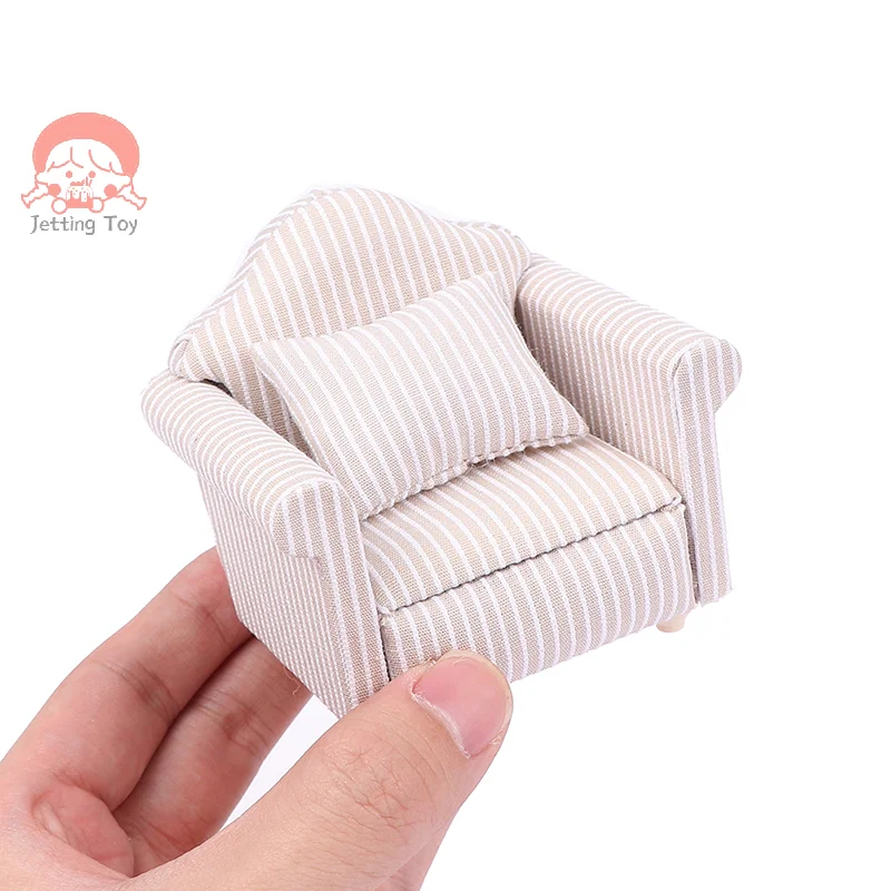 Mini Dollhouse Furniture Sofa with Pillow Set Simulation 1:12 Miniature Living Room Kids Pretend Play DIY Doll House Decor