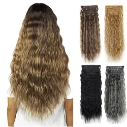 Synthetic Hair 6pcs/set Clip in Hair Extension Wavy Curly Hairpieces Black Blonde Color Full Head Set Heat Resistance Fiber