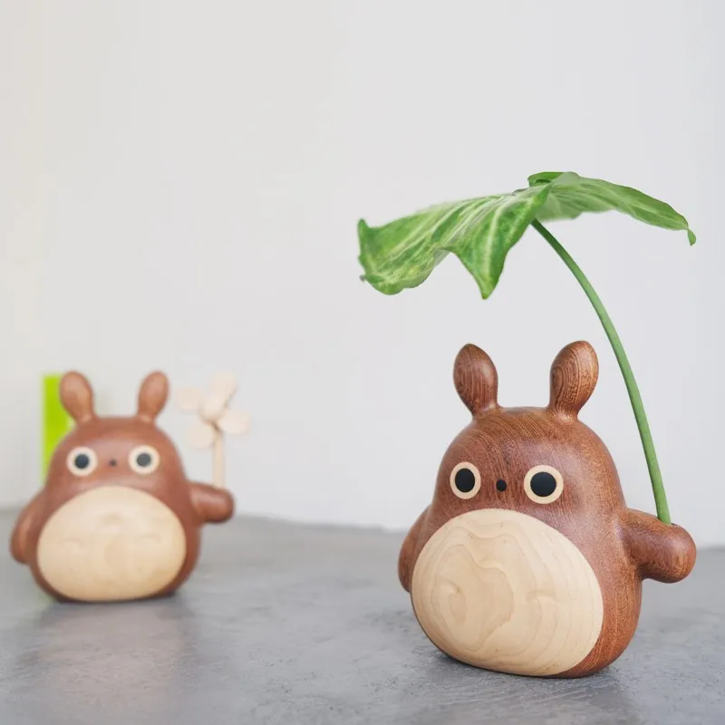 Kreative Massivholz Holz größe Totoro Windmühle Desktop Ornament Auto Aroma therapie Puppe niedlichen Dekoration Blume Einfügung Geschenk
