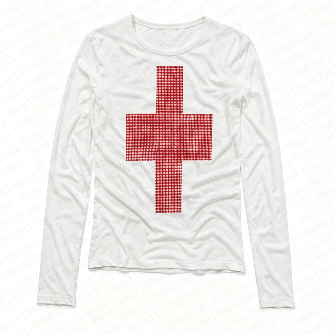 Subcultural cross print design Y2K long sleeved shirt Harajuku punk short T-shirt rock goth street style long sleeved T-shirt