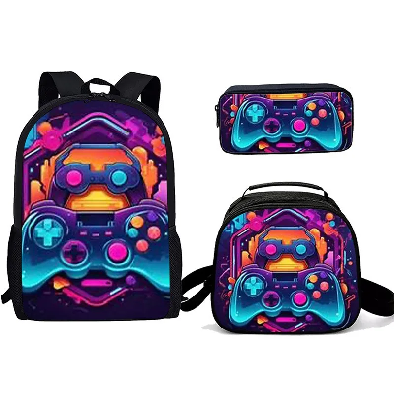 Trendy Popular games console pad 3D Print 3pcs/Set Student School Bags Laptop Daypack Backpack Crossbody Lunch bag Pencil Case