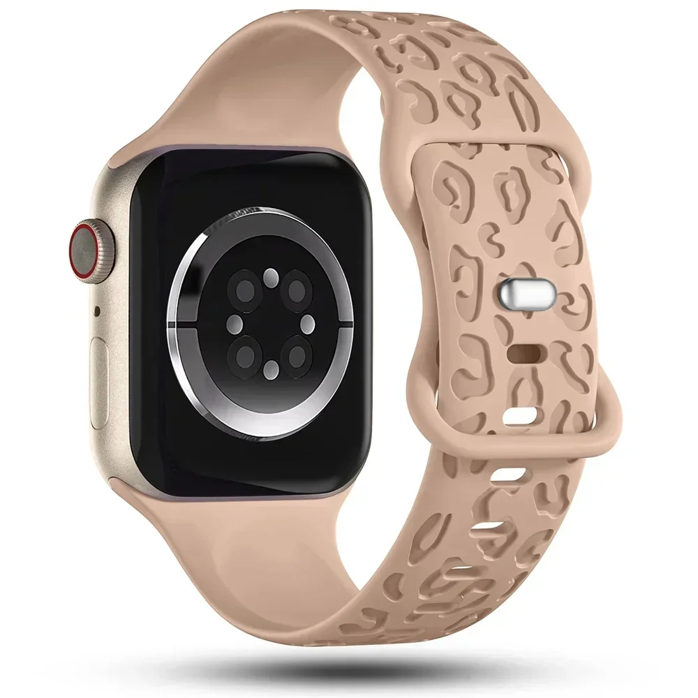 3D Carved Leopard Texture Silicone Strap For Apple Watch Series 11 10 9 8 7 6 5 SE Ultra Fits 49-38mm Tactile Raised Pattern Men