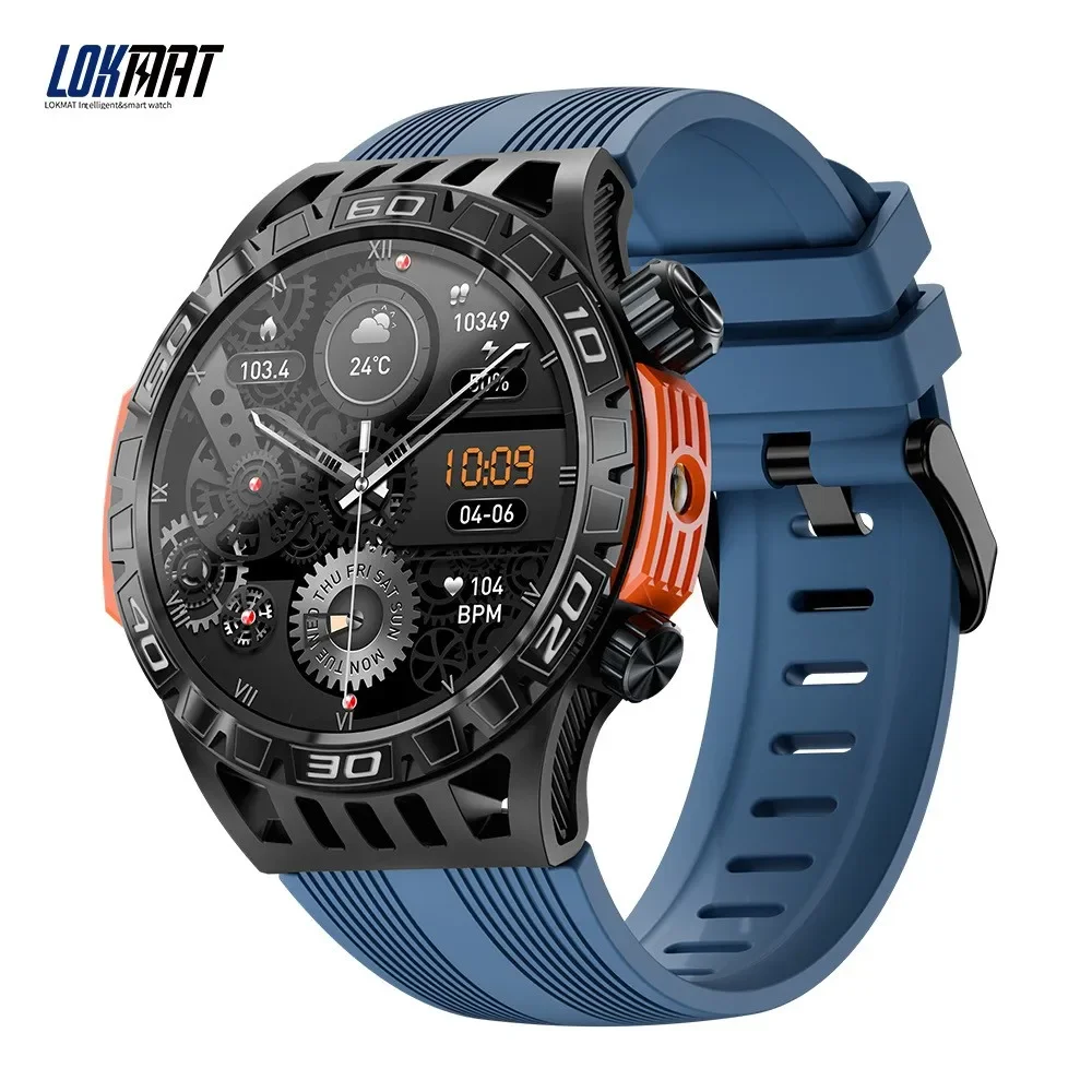 LOKMAT 5 ATM Waterproof Smart Watch Bluetooth Calls Flashlight SOS Smartwatch 1.46'' Screen Compass Sport Health Fitness Tracker