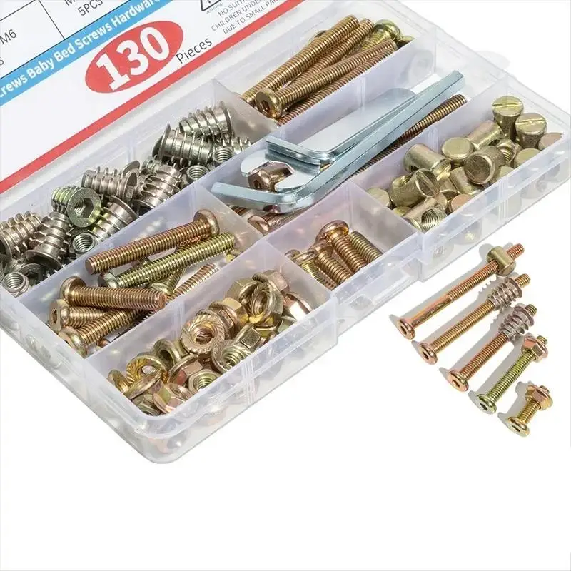 130pcs Crib Screws M6 20/30/40/50/60/70/80mm Furniture Bolts Nut Set Hex Socket Screw with Barrel For Bed Chair Cabinet