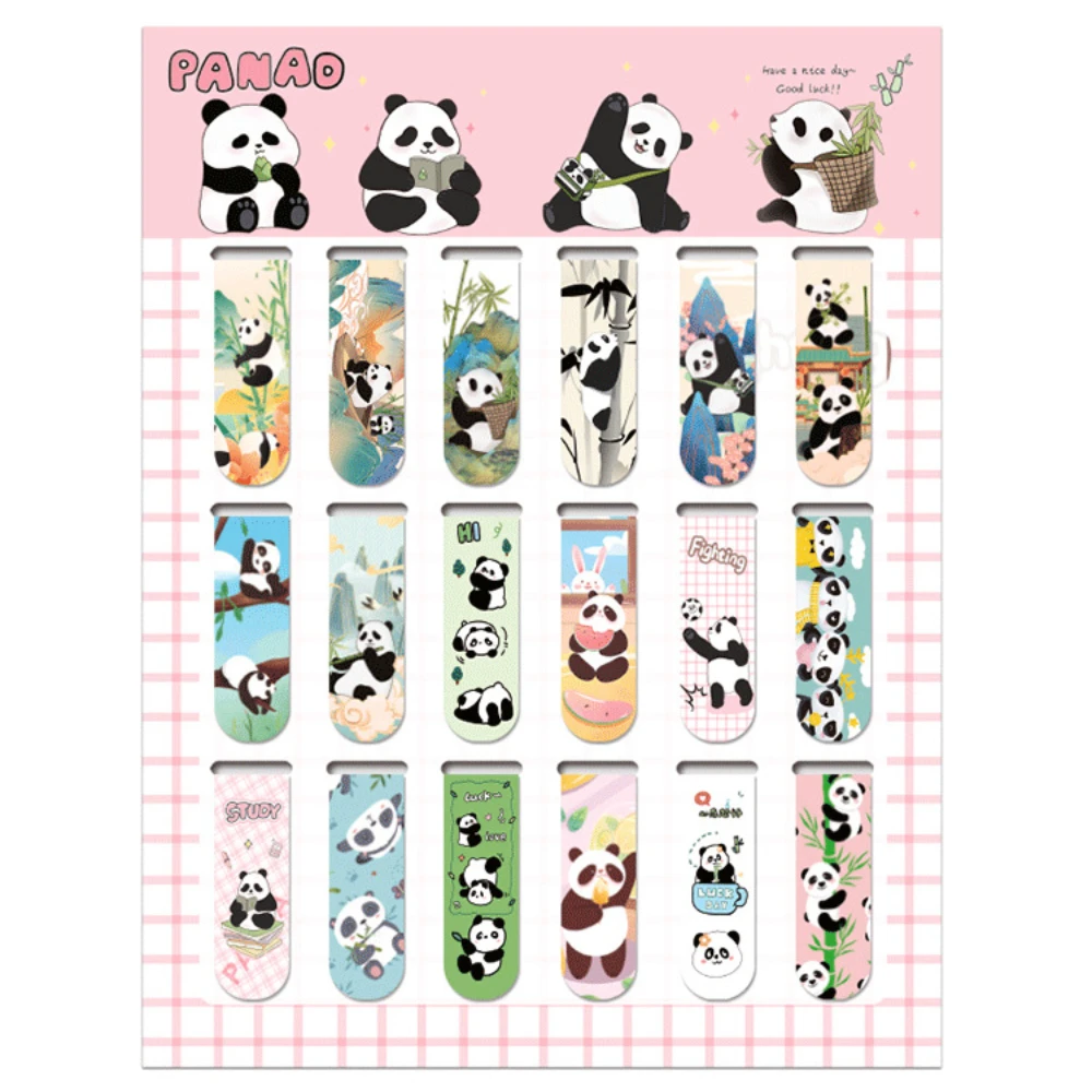 18pcs/set Panda Magnetic Bookmarks Cartoon Cute Stationery Creative Bookmark Book Lover Gifts Student Reading Accessories