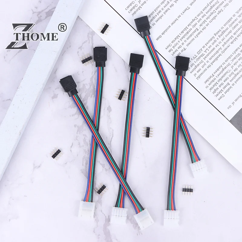 5Pcs 5050 LED RGB Strip Light Connector 4 Pin Conductor Strip To Controller Jumper Solderless Clip On Pigtail Power Adapter