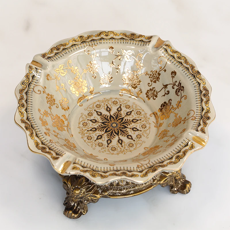 Luxury European American Style Alloy Ceramic Ashtray Candy Dish  Elegant Snack Bowl Dessert Plate Home Decor