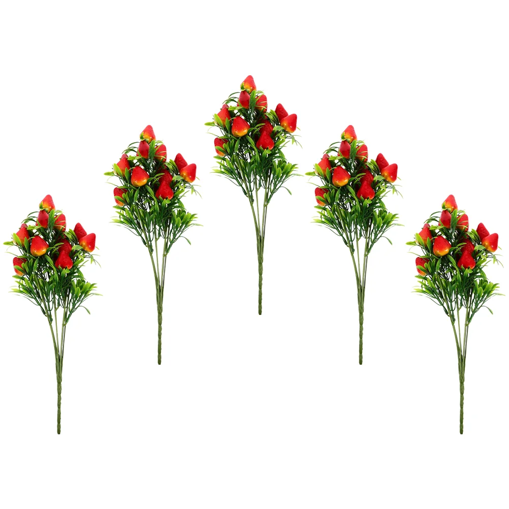 

5 Pcs Simulated Strawberry Party Decorations Fake Fruit Branches Artificial Bouquets Props Stem Pvc Stems