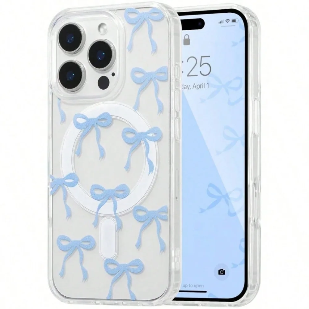 Clear Magnetic Heart Bow Case for iPhone