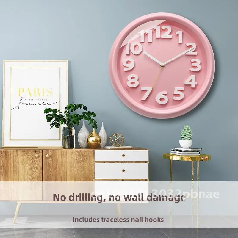 

Minimally designed wall mounted clock with raised lettering for home use, creative and silent quartz clock for hanging clocks