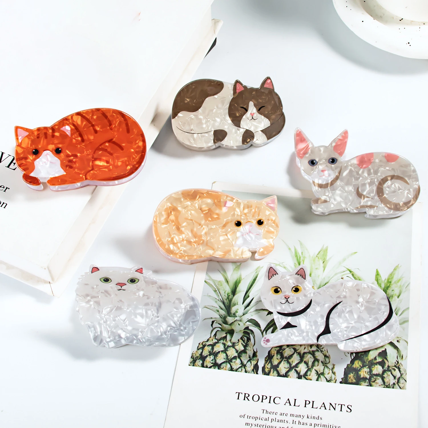 Haarspangen für Damen, Katze, Tiere, Cartoon, niedlich, Kawaii, PVC-Haarspangen, personalisierbar, modisch, Simulation, Haarschmuck, Mädchen