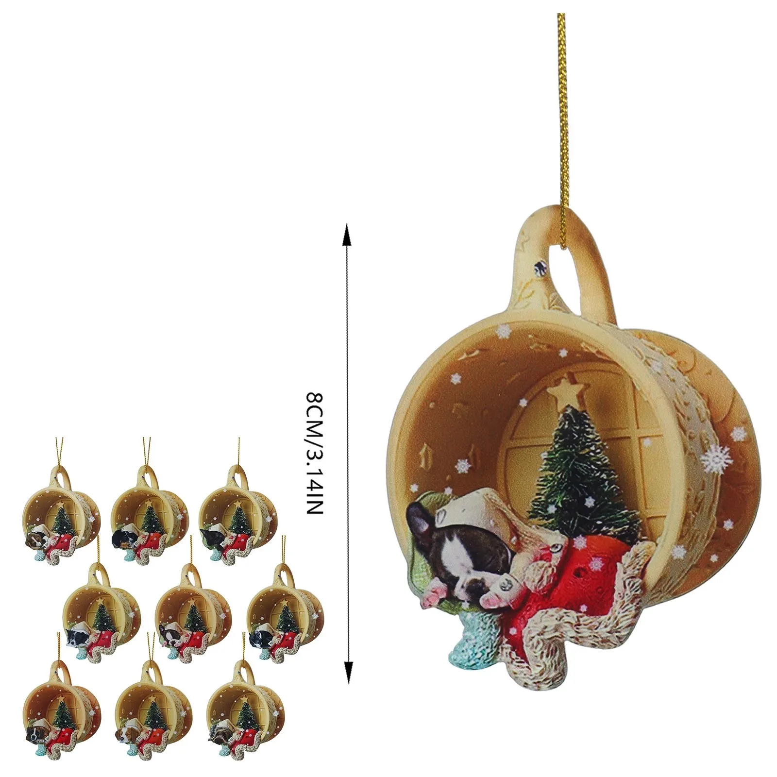 Creative Tree Christmas Decorations Cute Sleeping Dog In A Christmas Scene-sleeping In Cup Hanging Pendants New Year Navidad Toy