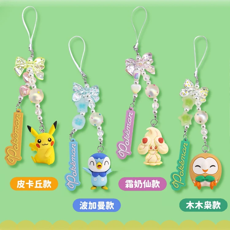 Genuíno pokemon chaveiro pikachu piplup rowlet alcremie anime figura de ação do telefone móvel corrente cinta chaveiro pingente presente