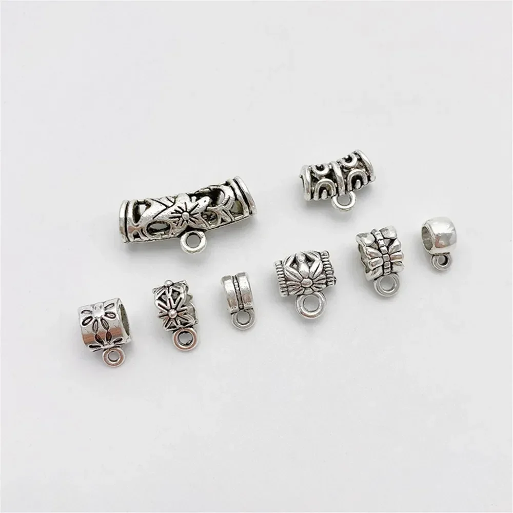 Manik-manik Logam Perak Tibet Retro Model Tee Connection, Manik-manik Lepas untuk DIY Gelang Kalung, Bahan Perhiasan, Aksesoris