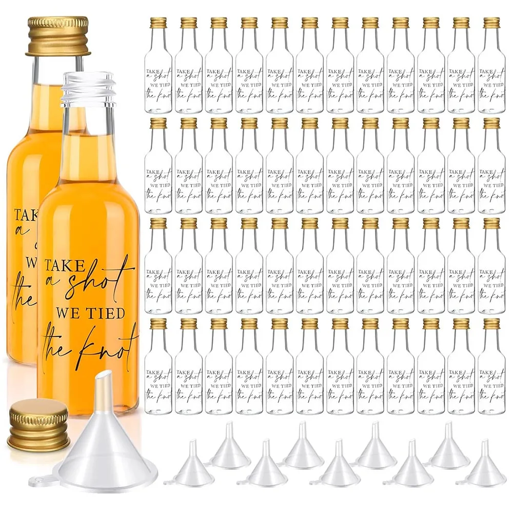 

1.7 oz Gold lid Mini Liquor Bottles Set Small Plastic Spirit Bottles Plastic Alcohol Shot Bottles Party Favors