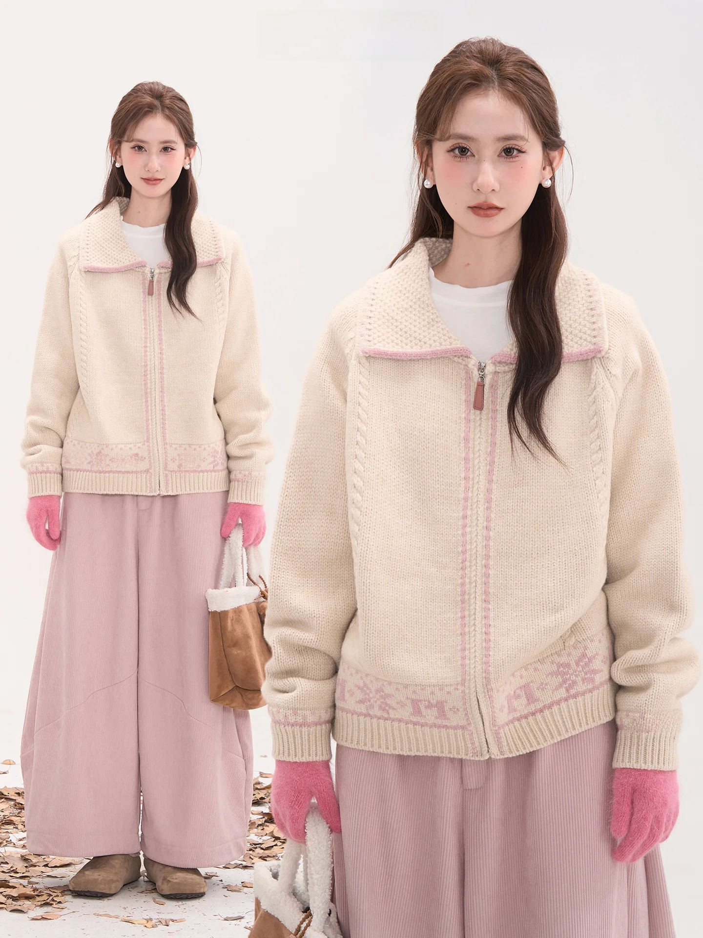 

Heme Women's Zipper Ne Casual Knitted Sweater Cr Snow Peak Color Colion Autumn Winter Outerwear Loose Fit Long Sve