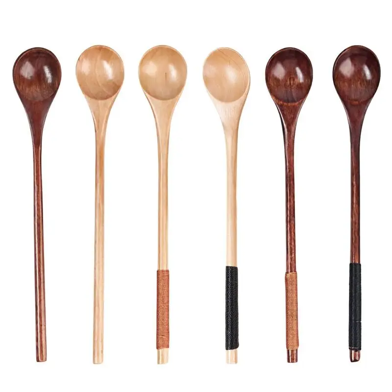 Long Wooden Spoon Wooden Tasting Spoons Mixing Honey Spoon Chef Tasting Spoons for Stirring Mixing Boiling Coffee Tea Milkshake