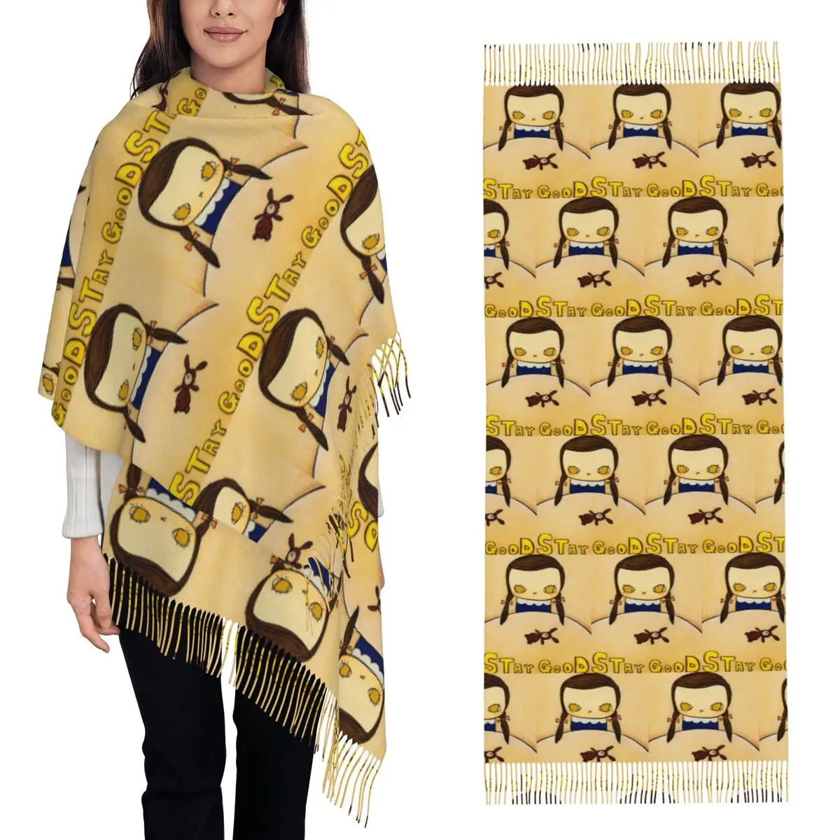 

Yoshitomo Nara шарф с кисточками шарфы для женщин мягкие теплые шали и накидки длинная осенне-зимняя шаль накидка