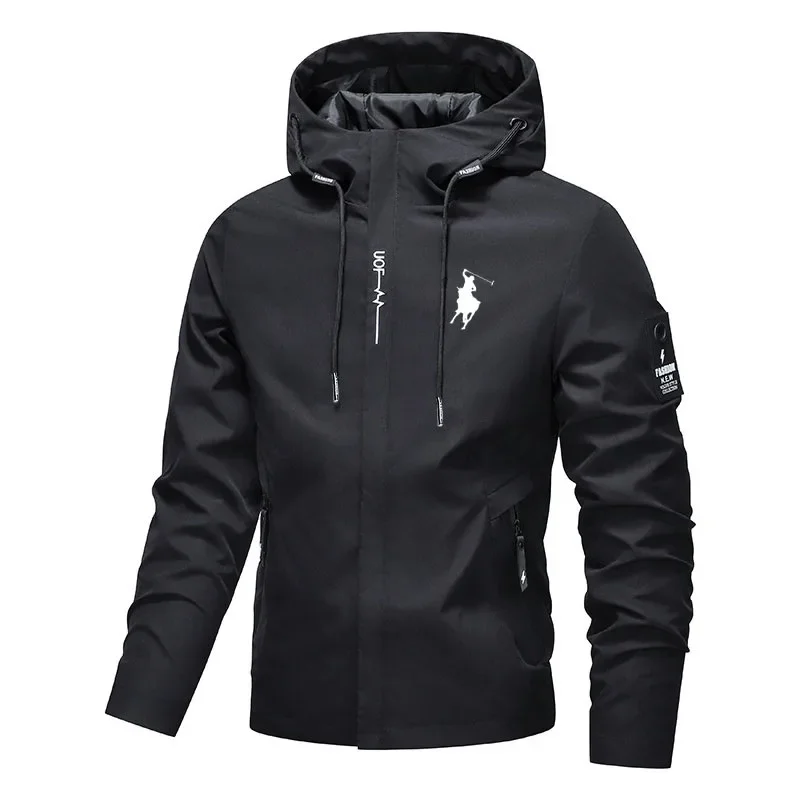 2026 Spring Men Loose Fit Woven Hooded Windbreaker, Waterproof Full Zip Multi-functional Outdoor Mountaineering Jacket