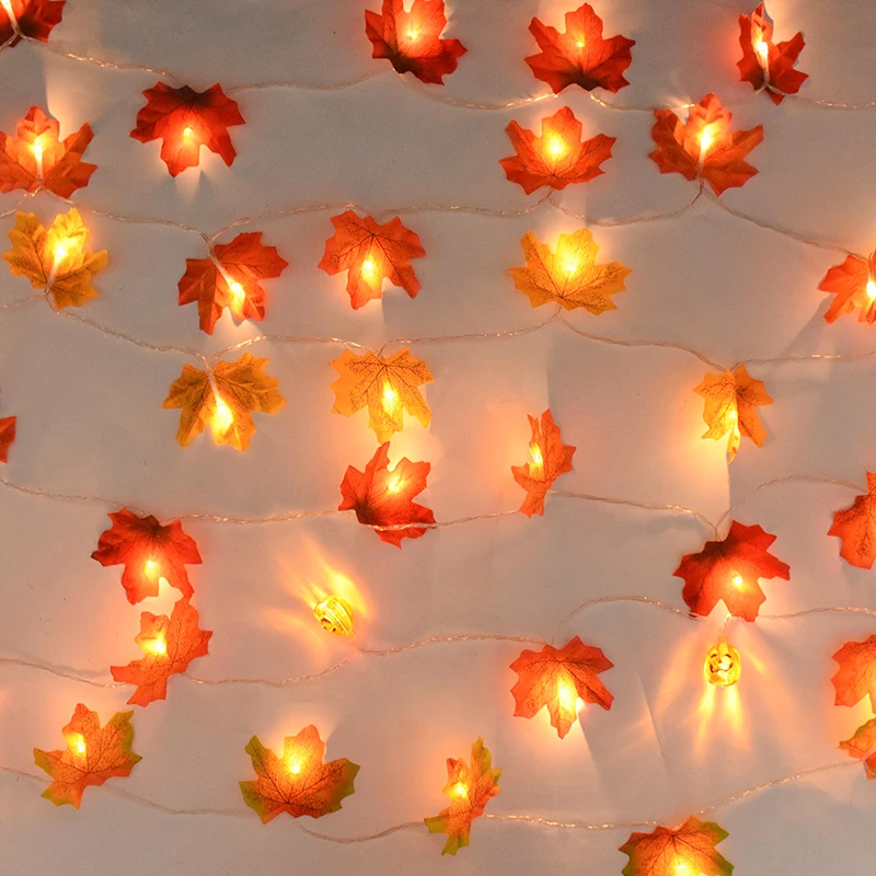 

3M 20LED Artificial Autumn Maple Leaves Pumpkin Led Lights Fairy Garland Lamps Halloween Party Thanksgiving Home DIY Decorations