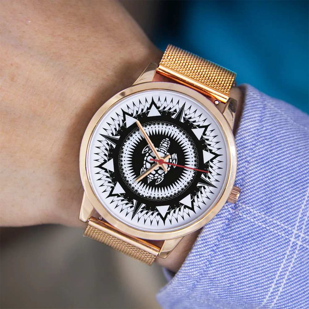 Orologio da uomo souvenir con design tartaruga in oro rosa, orologio da regalo, unisex, personalizzato, con quadrante nero argento da 45/38 mm