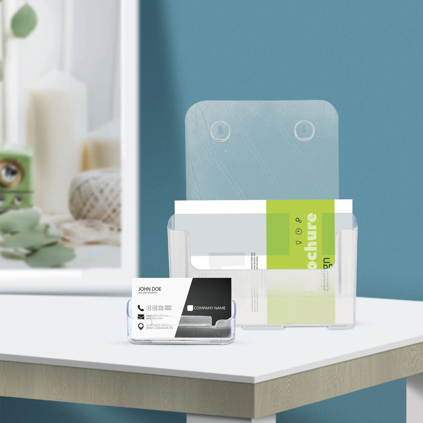 صناديق اسم أكريليك ممتازة منظم سطح المكتب الشفاف لبطاقات العمل وكتيبات الملفات صندوق تخزين الرف #3