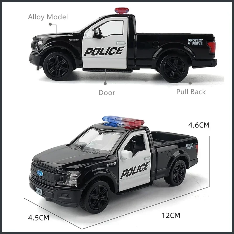 1:36 Ford pickup Raptor Lega di Polizia Giocattolo Modello di Auto Diecast Simulazione In Metallo Modello di Polizia Giocattolo Collezione di Auto Pull Indietro F155