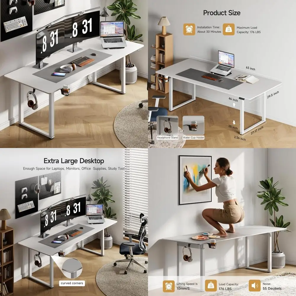Adjustable Height Standing Desk 63x30 Rectangle Dual Motor with Memory Controller, Desk Rises 28 to 46 for Comfortable Standing