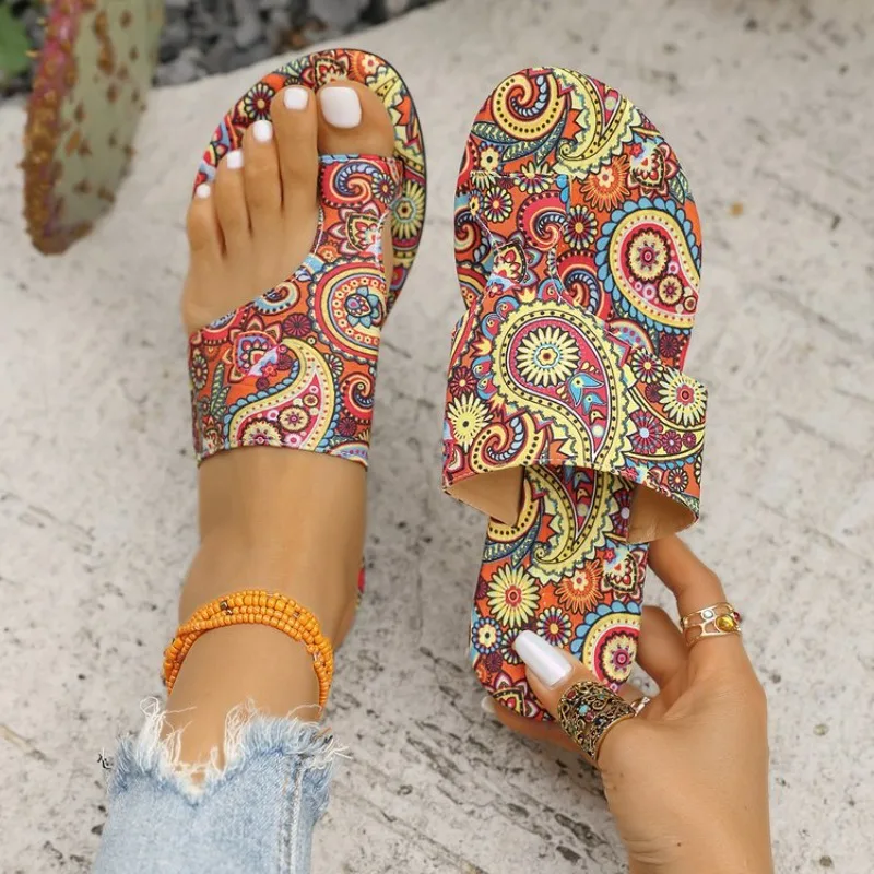 

Женские тапочки, модные удобные тапочки большого размера, богемные сандалии с цветочным узором, повседневная легкая обувь, домашние шлепанцы, женские