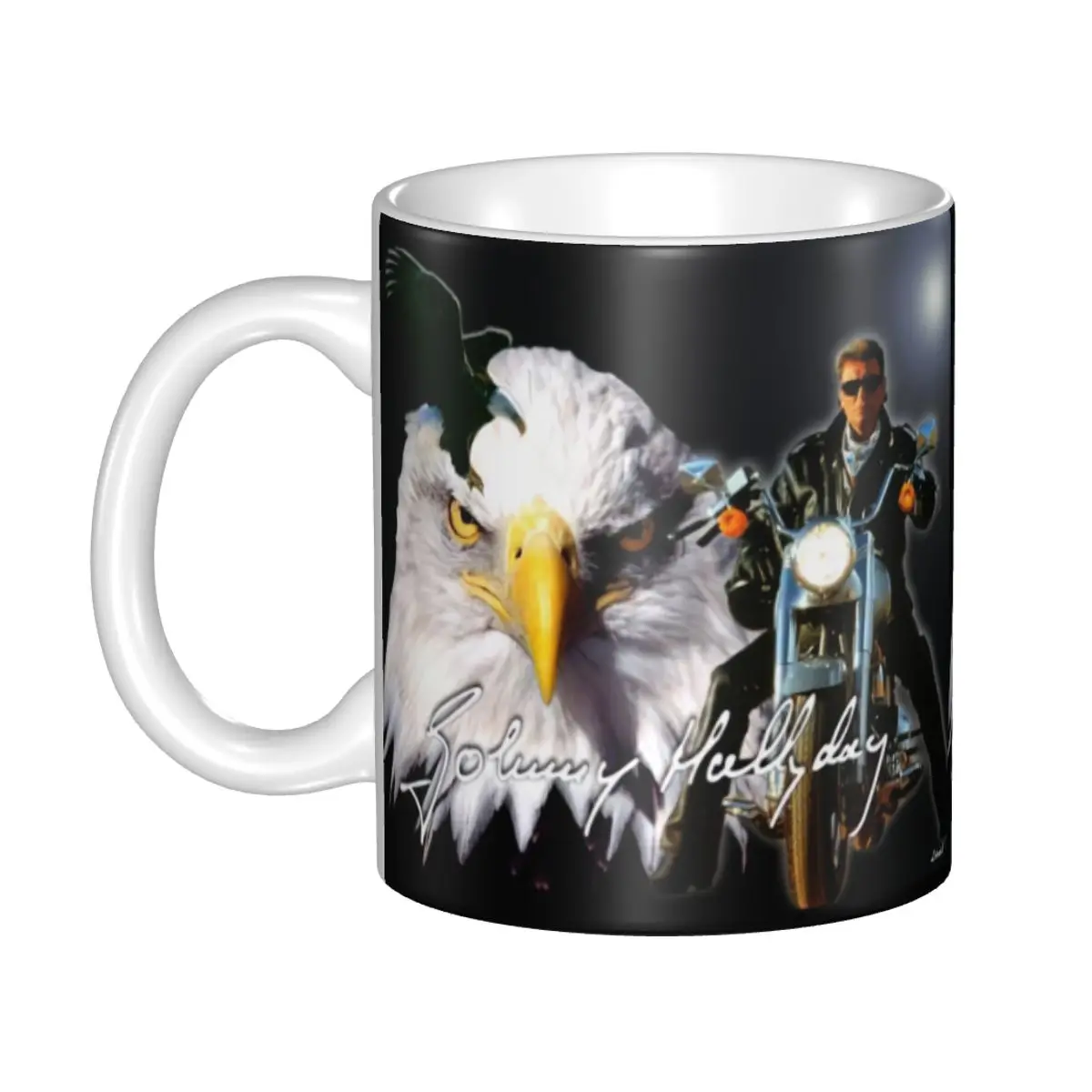 

Johnny Hallyday Avec Aigle Coffee Mug DIY Customized Motorcycle Ceramic Tea Milk Mug Cup
