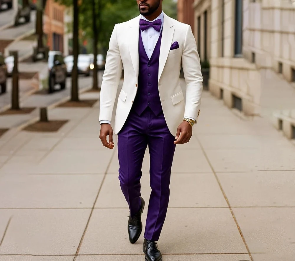 

Customzied Men's Suits Fashion Single Breasted Peak Lapel Slim Fit 3 Piece Jacket Pants Vest Wedding Male Clothing Terno Blazer